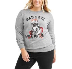 Poof Junior's Plus Crew Neck Pug 'Gangsta Wrapper' Xmas Sweater