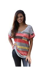 Women's Summer T-shirt, Coxeer Plus Size Relaxed Striped V-neck Short Sleeve for Women Ladies Girls
