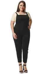 Unique Bargains Women's Plus Size Pinafore Overalls w Side Pockets Black (Size 18W)