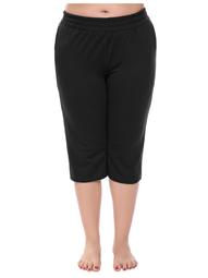 Hascon Plus Size Women Elastic Waist Solid Slim Athletic Capri Pants HITC