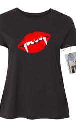 Draculas Lips Teeth Halloween Shirt Plus Size Womens Short Sleeve T-Shirt Top