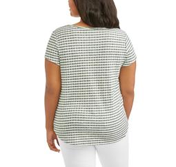 Mia Kaye Women's Plus Short Sleeve Striped Scoop Neck Ribbed T-Shirt