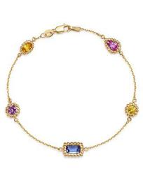 Multicolor Sapphire Beaded Station Bracelet in 14K Yellow Gold - 100% Exclusive