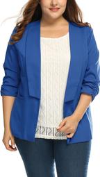 Unique Bargains Women's Plus Size 3/4 Sleeves Turn Down Collar Blazer Blue (Size 3X)