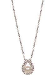 Rhodium Plated Simulated Pearl Pendant Necklace