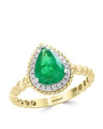 Emerald & Diamond Beaded Teardrop Ring in 14K White & Yellow Gold - 100% Exclusive