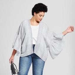 Women's Plus Size Woven Stripe Short Kimono - Universal Thread™ Blue