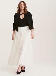 Ivory Lace & Polka Dot Mesh Maxi Skirt