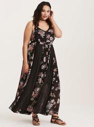 Black Floral Georgette Maxi Dress (Short Inseam Now Available)