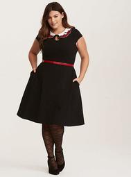 Hello Kitty Black Embroidered Peter Pan Collar Swing Dress