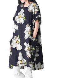ZANZEA Women Floral Cotton Linen Loose Short Sleeve Mini Dress