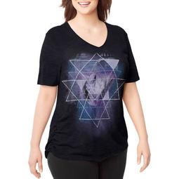 Just My Size Women's Plus Printed V-neck T-shirt w/ Side Shirring