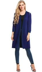 Women's Long Sleeve Open Front Patchwork Cardigan Coat Plus Size 4XL Black SPHP