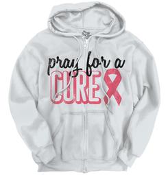 Pray For A Cure Breast Cancer Awareness Pink Ribbon Zipper Hoodie by Pray For A Cure