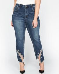 L&L Slim High Waist Jeans with Angled Slit Hem