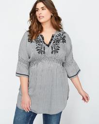 L&L Gingham Tunic with Three-Quarter Dolman Frill Sleeves