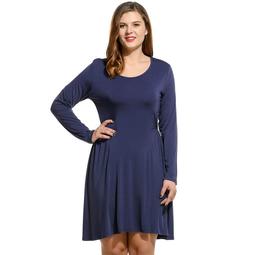 OCTAP Christmas Big Sales ! High Waist Plus Sizes Long Sleeve Hollow Lace Patchwork A-Line Short Dress