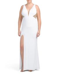Plus Gown With Illusion Accented Waist