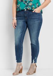 plus size ankle skinny jeans with destroyed bottom hem