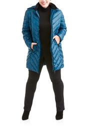 Women's Plus Size Long Chevron-Quilt Hooded Down Blend Coat