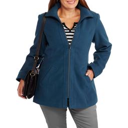 Women's Plus-Size Zip-Front Faux Wool Coat