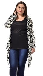 Womens Plus Cardigan Plus Size Zebra Prints Open Front Drape Cardigan Black 1X