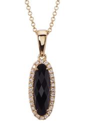 18K Yellow Gold Black Onyx & Diamond Oval Pendant Necklace - 0.13 ctw