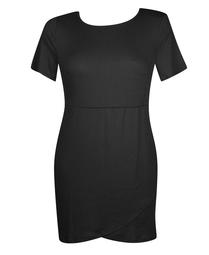 Extra Touch Women's Plus Black Mixed Rib Dress