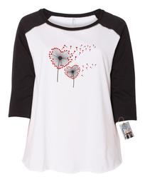 Valentines Day Heart Dandelion Shirt  Plus Size Womens Raglan Sleeve T Shirt
