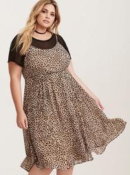 Leopard Print Chiffon Midi Dress