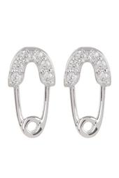 CZ Accent Safety Pin Stud Earrings