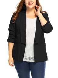 Women's Plus Size 3/4 Sleeves Turn Down Collar Blazer Black (Size 3X)