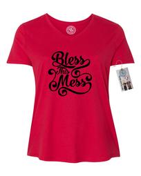 Bless this Mess funny Shirt  Plus Size Womens V Neck T-Shirt Top