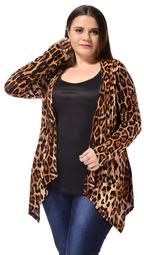Womens Plus Cardigan Plus Size Leopard Prints Open Front Cardigan Beige 2X