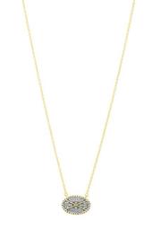 14K Yellow Gold Plated Contemporary Deco Pave CZ Oval Pendant Necklace