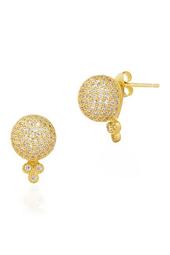 14K Yellow Gold Plated Sterling Silver Pave CZ Bindhi Ball Stud Earrings