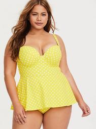 Yellow Polka Dot Push-Up One-Piece Swimsuit