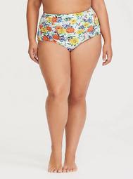 White Floral Ruched Swim Bottom