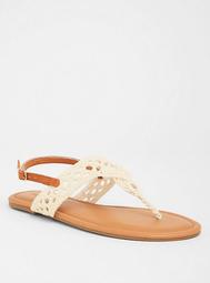 Ivory Macramet T-Strap Sandal (Wide Width)