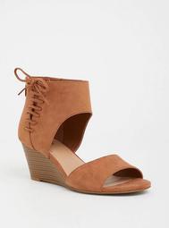 Brown Lace-Up Wedge Sandal (Wide Width)