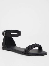 Black Braided Flat Sandal (Wide Width)