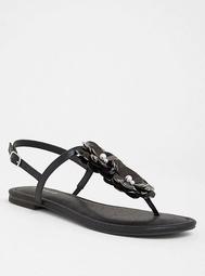 Black Sequin Floral T-Strap Sandal (Wide Width)