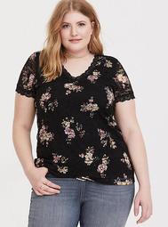 Black Floral Lace Tee