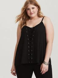 Black Lace-Up Georgette Swing Cami