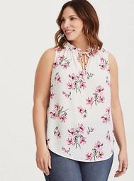 White & Pink Floral Georgette Tank