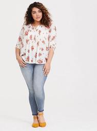 Ivory Floral Pintuck Blouse