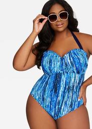 Printed Ruched One Piece Swimsuit