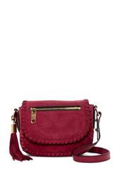 Astor Suede Whipstitch Small Saddle Crossbody Bag
