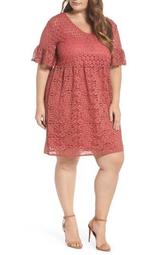 Bell Sleeve Mixed Lace Fit & Flare Dress