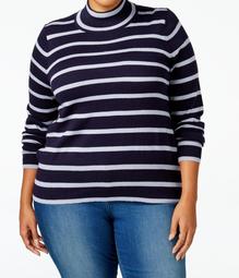 Melissa McCarthy Seven7 NEW Blue Size 2X Plus Mock Neck Striped Sweater
